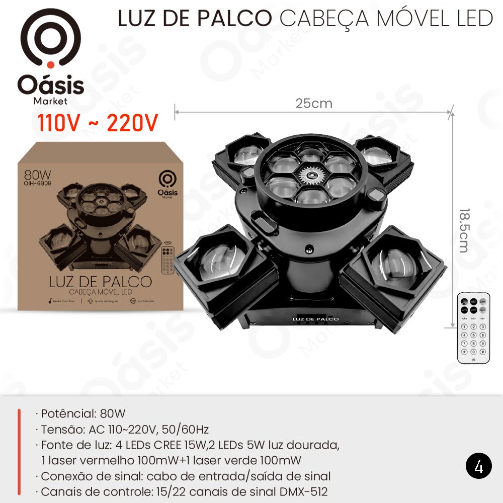 Luz de Palco Cabeça Móvel LED OIH-6909