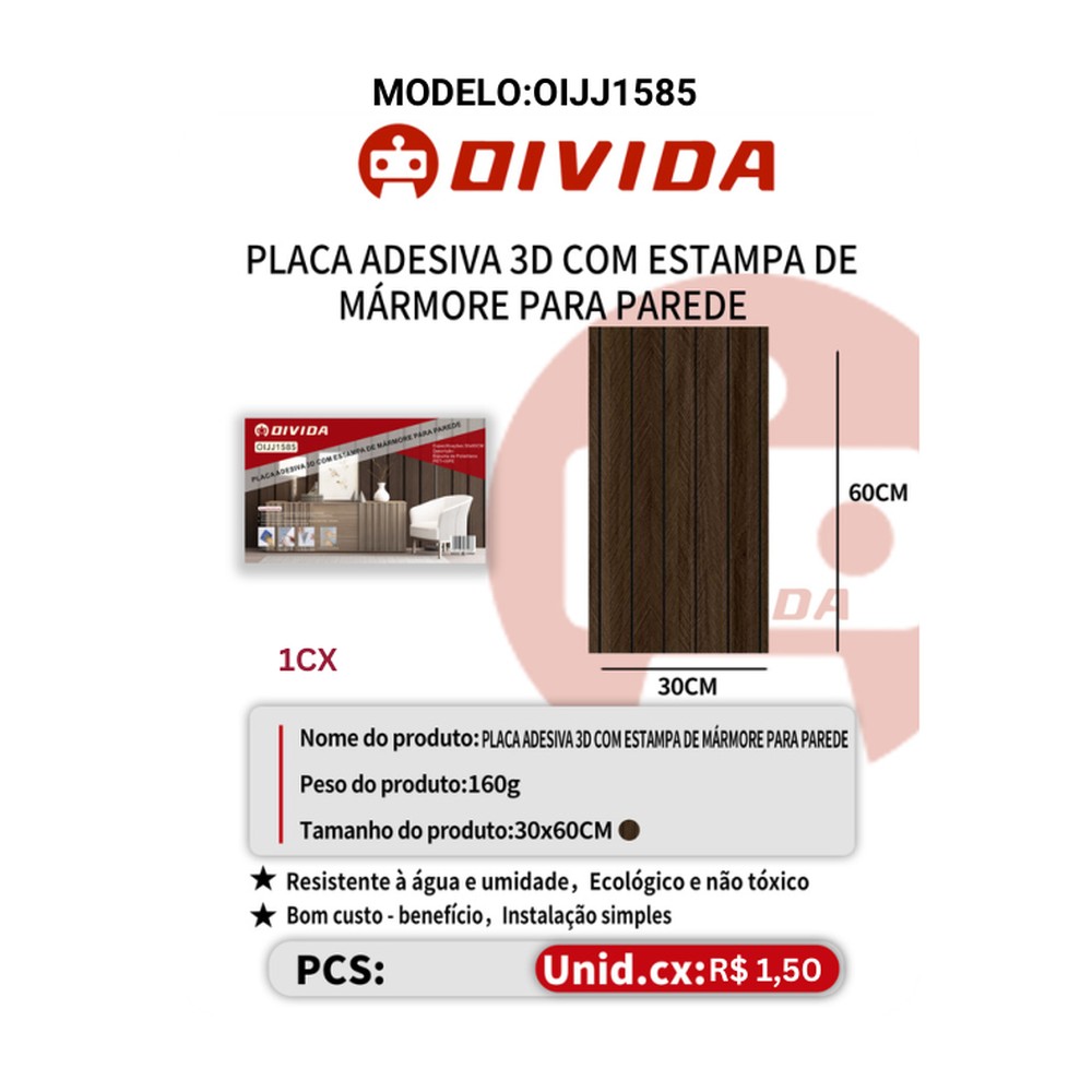 PLACA ADESIVA 3D MÁRMORE PARA PAREDE OIJJ1585