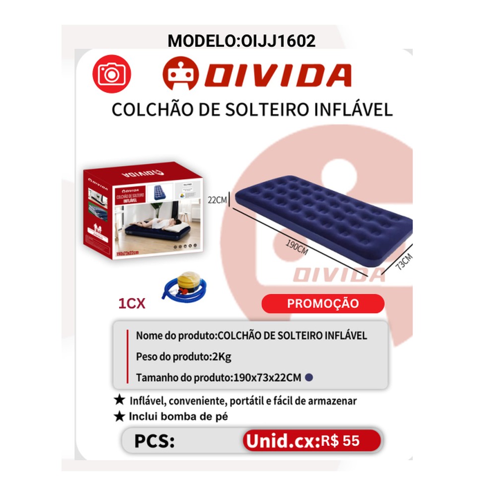 COLCHÃO DE SOLTEIRO INFLÁVEL OIJJ1602