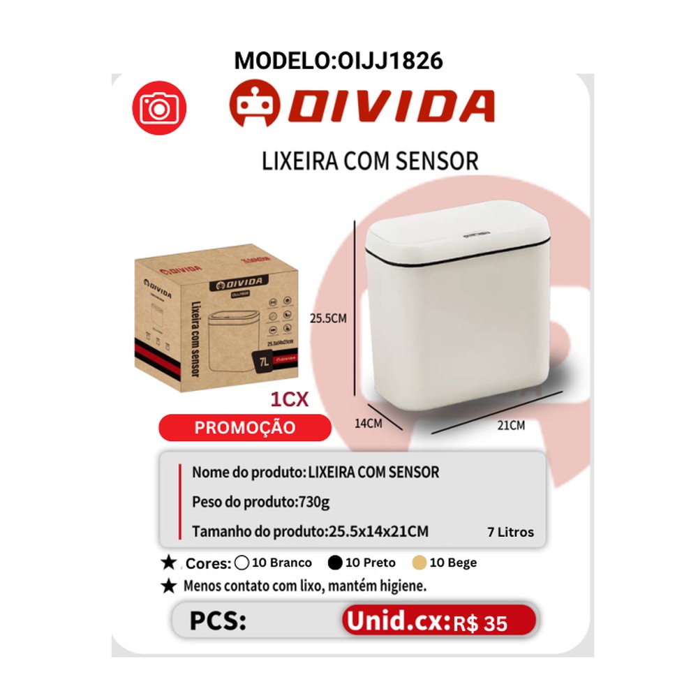 LIXEIRA COM SENSOR 23.5x14x21CM OIJJ1826