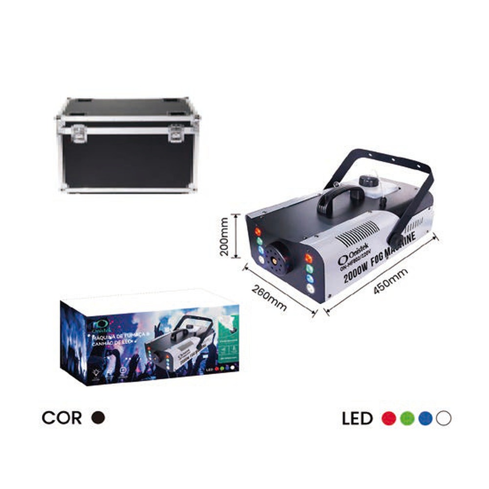KIT MÁQUINA DE FUMAÇA C/ LED 2000W ON-MF802/220C