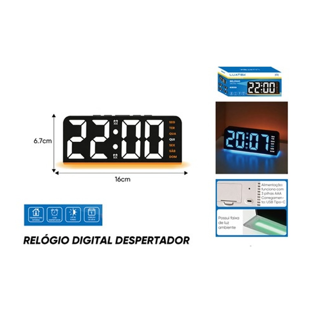 RELÓGIO DIGITAL DESPERTADOR 16x6.7x4 cm ZB-3029