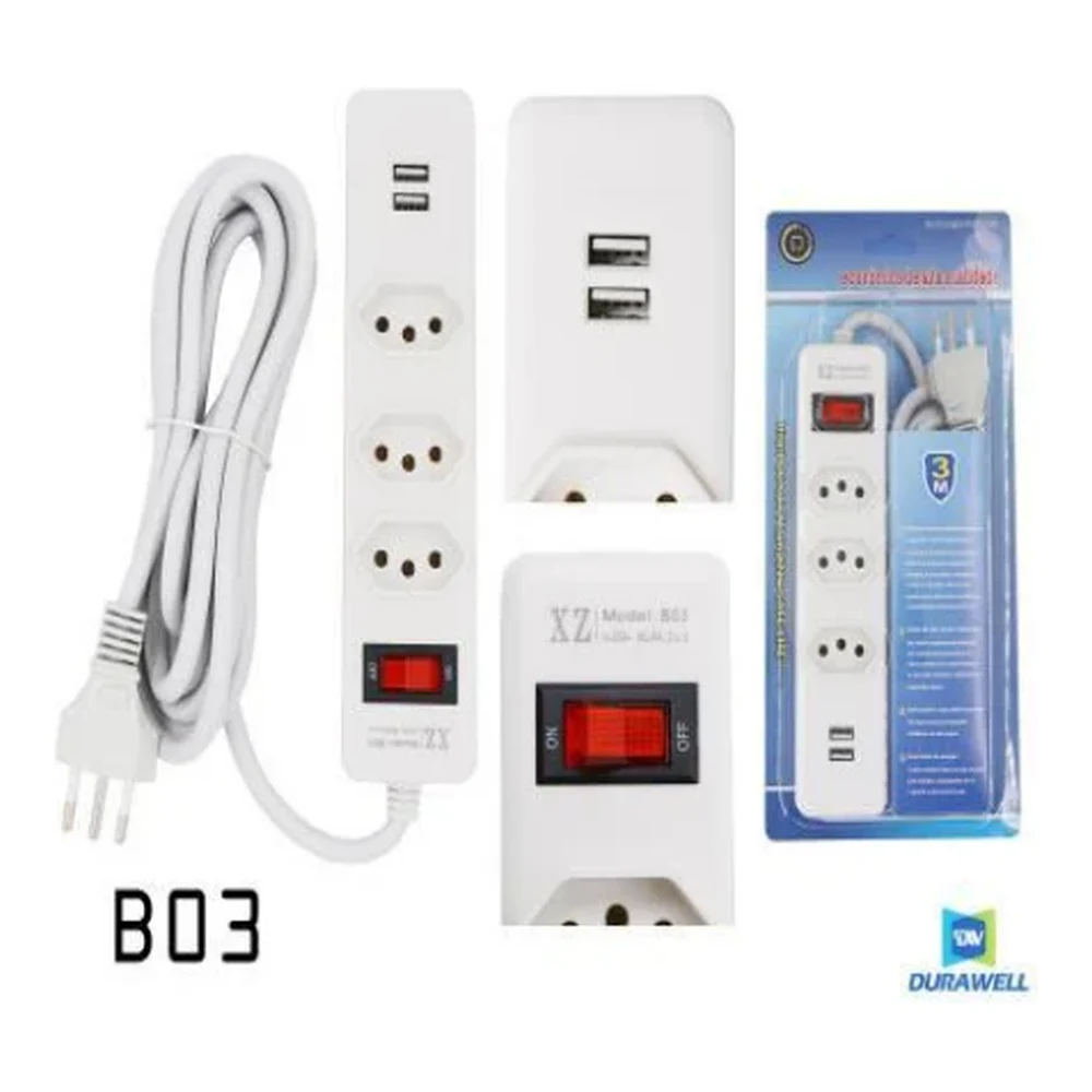 EXTENSAO DE TOMADA COM 2USB 3M