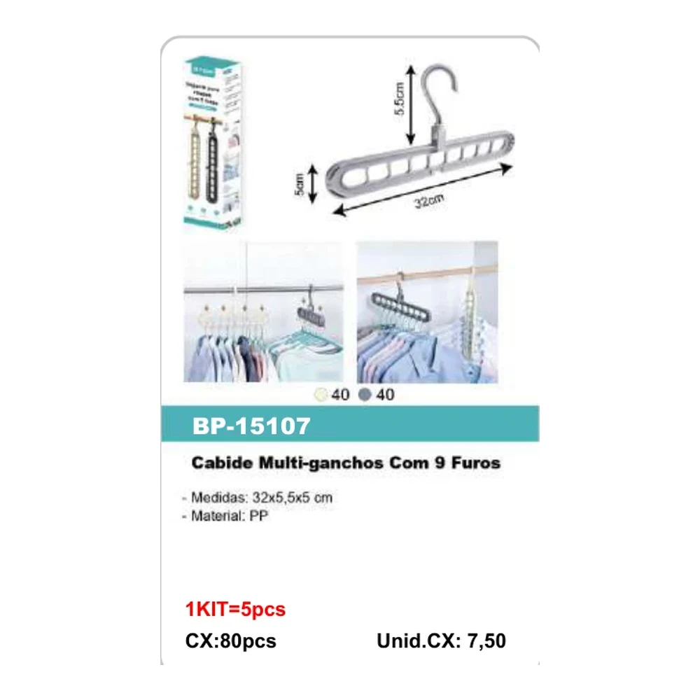 Cabide Multi-ganchos Com 9 Furos BP-15107