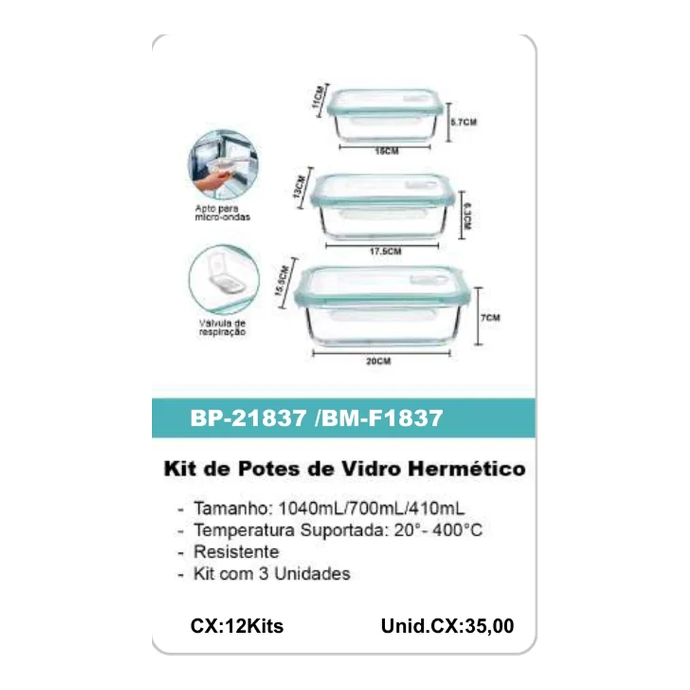Kit de Potes de Vidro Hermetico BP-21837