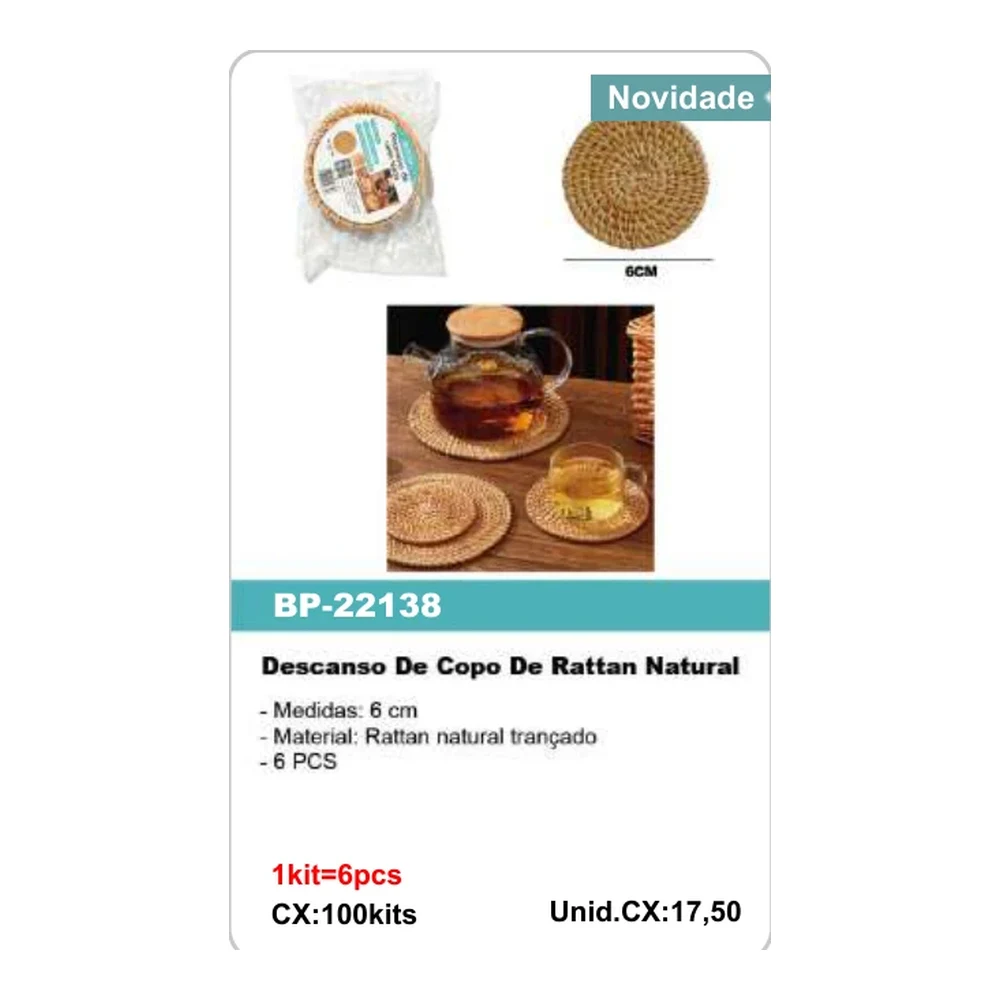 Descanso De Copo De Rattan Natural BP-22138