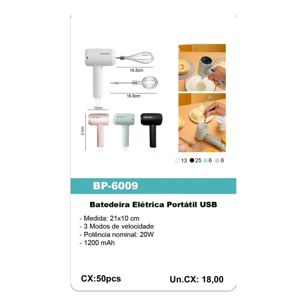 Batedeira Elétrica Portatil USB BP-6009