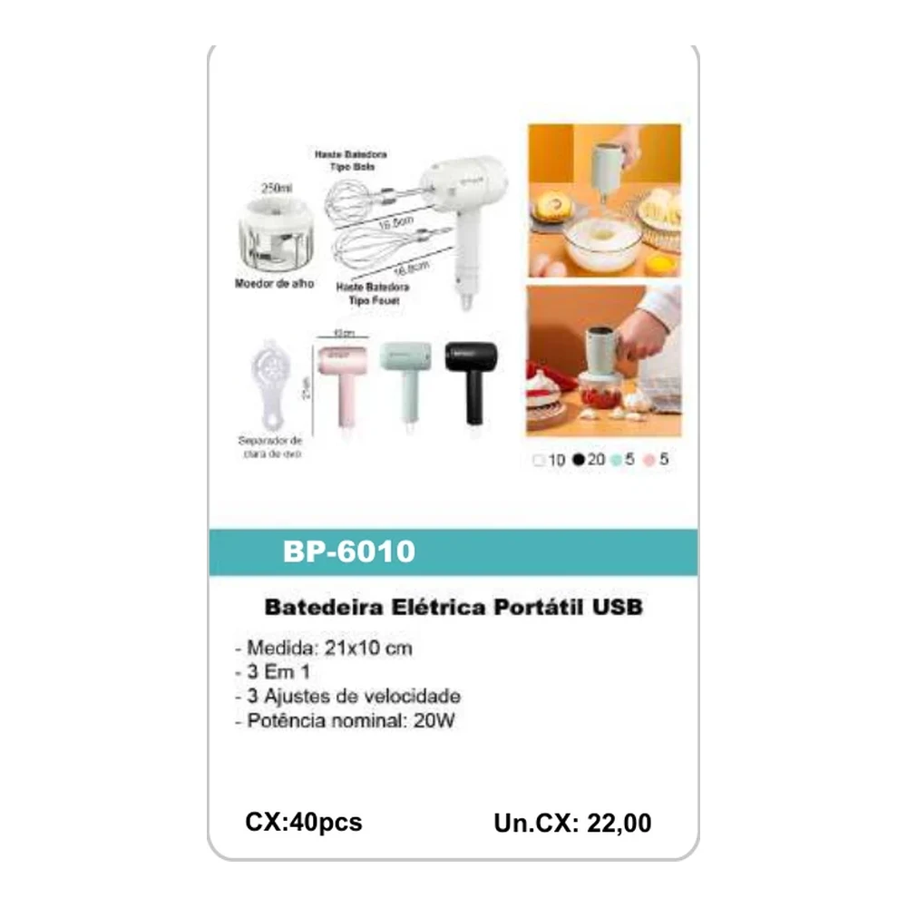 Batedeira Elétrica Portátil USB BP-6010