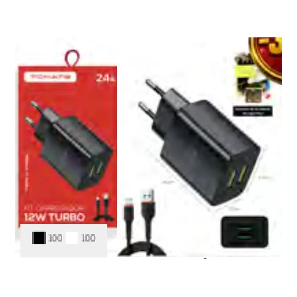 KIT CARREGADOR 12W C.RÁPIDO LIGHTNING TT-1202UL