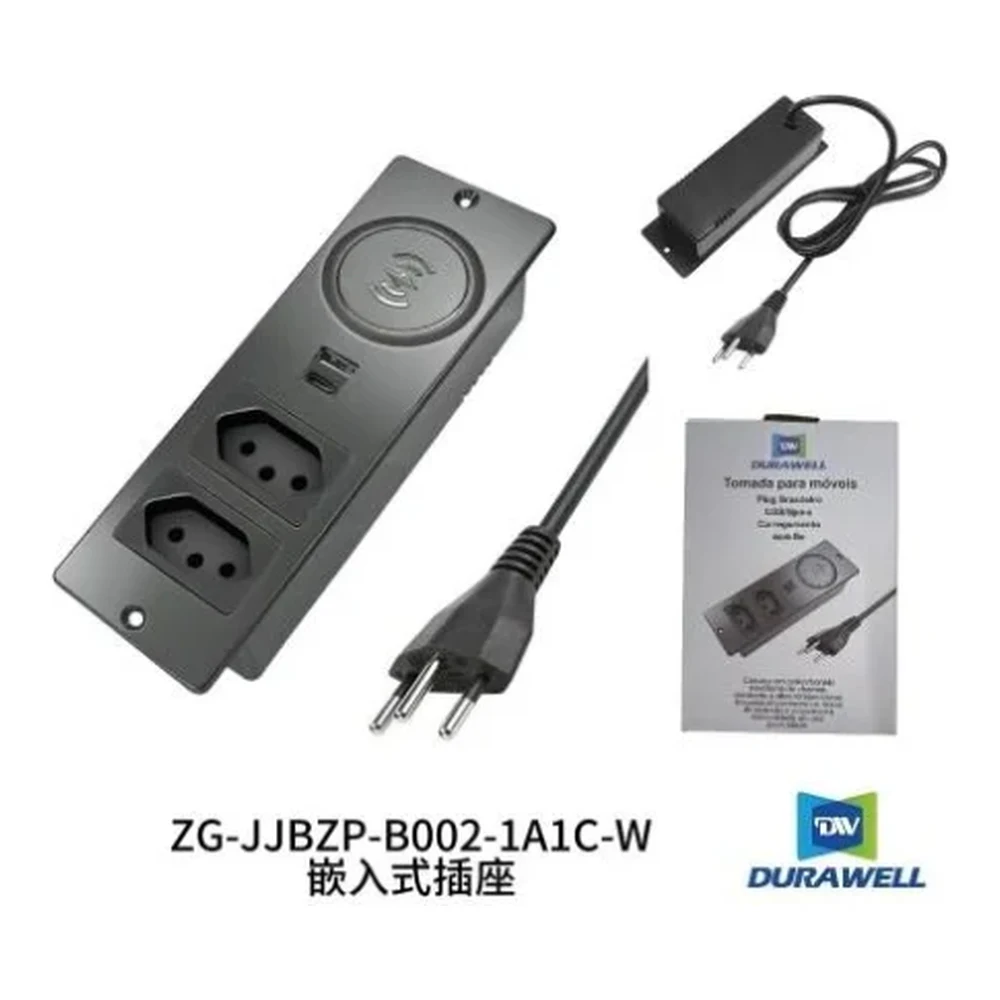 Painel de Tomadas com USB e Carregamento Sem Fio USB-A*1、USB-C*1