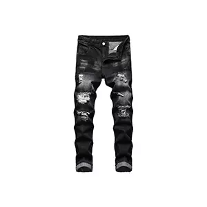 Mens Ripped Jeans, Distressed Destroyed Slim Fit Straight Leg Denim Pants