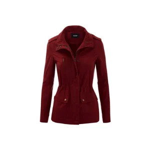 Women's Zip Up Safari Military Anorak Jacket with Hood Drawstring - Regular and Plus Sizes
