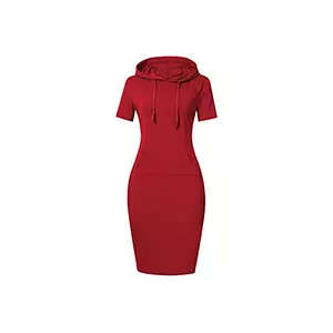 Women Stripe Pocket Knee Length Slim Casual Pullover Hoodie Dress