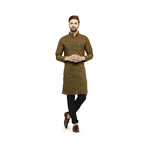 Men Solid Cotton Blend Straight Kurta  (Dark Green)